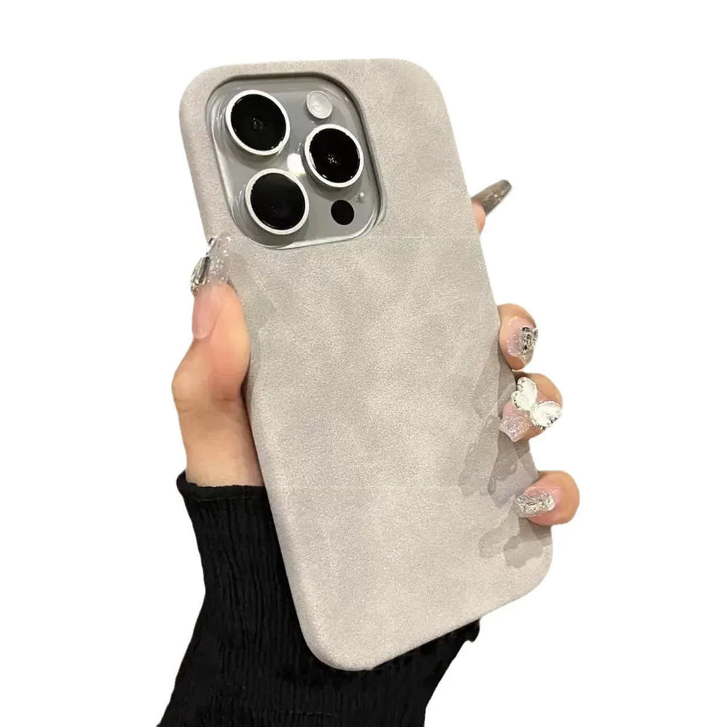 Suede phone case for iPhone, shockproof imitation leather cover with frosted finish, solid colour options