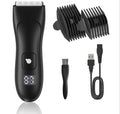 Women's rechargeable bikini body shaver with positioning combs and charging base, black SMT030