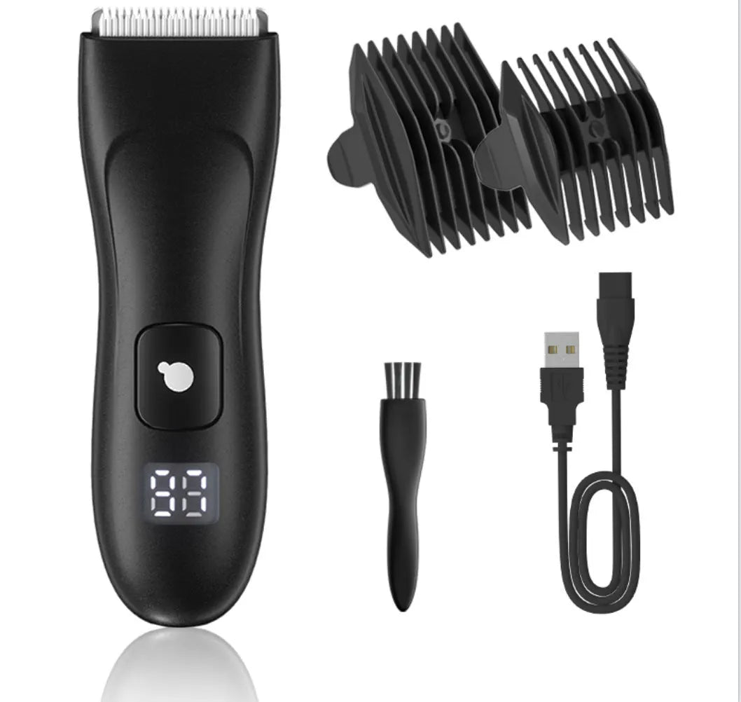 Women's rechargeable bikini body shaver with positioning combs and charging base, black SMT030