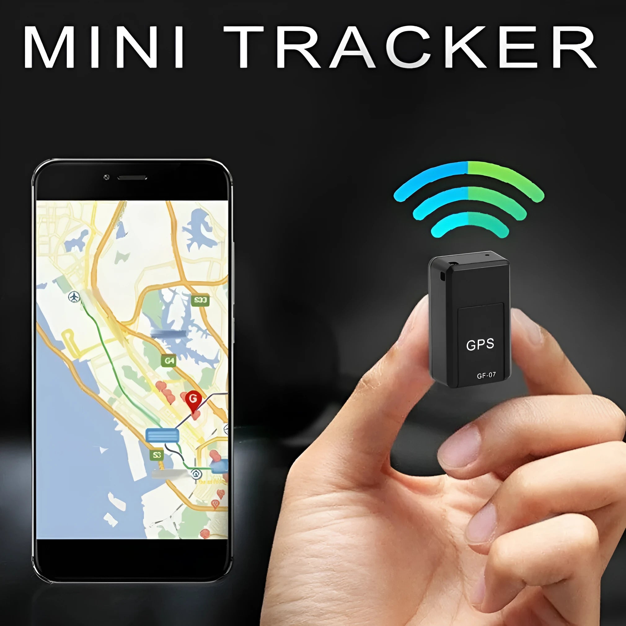 Black mini magnetic GPS tracker device for car and vehicle tracking with USB charging cable