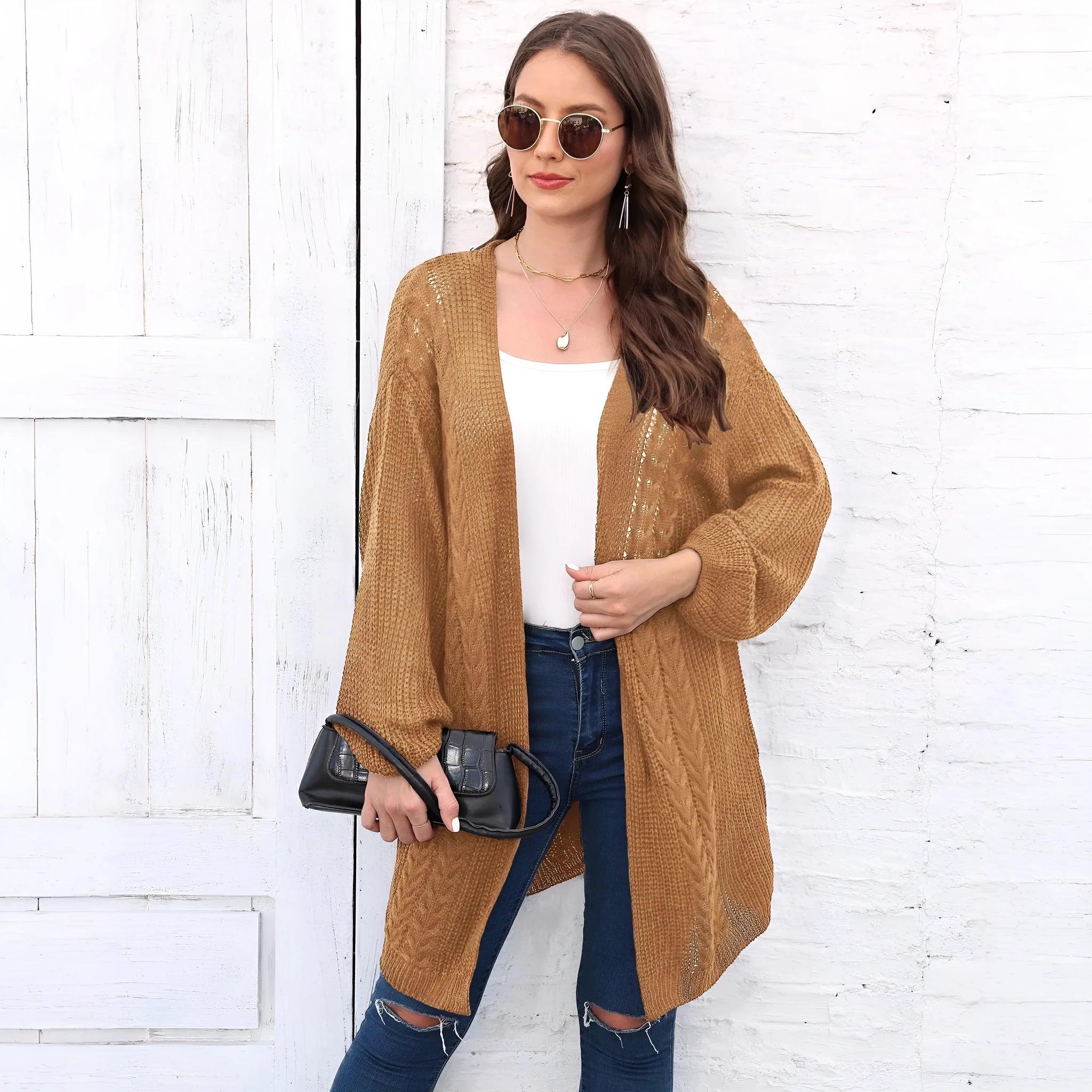 Women's loose casual acrylic sweater coat cardigan in solid colour with free size fit
