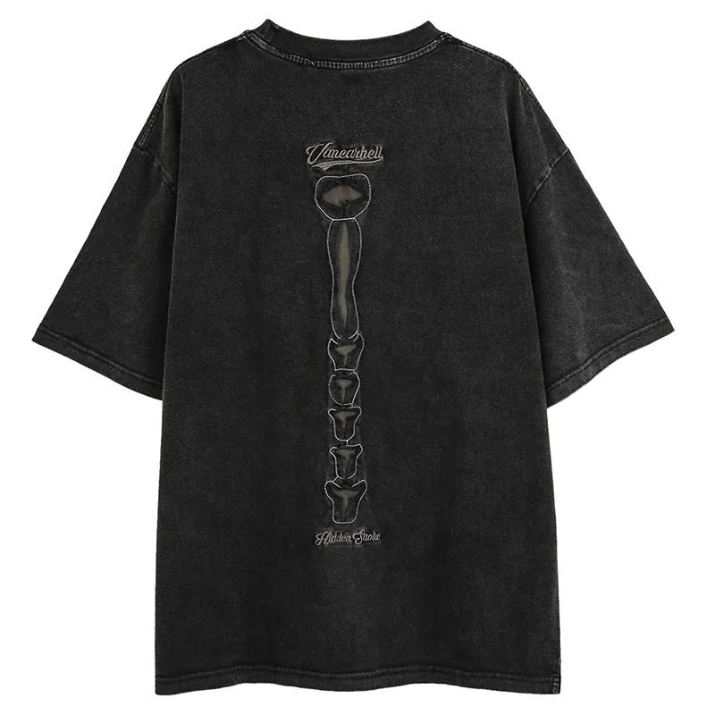 Men's black skull print cotton t-shirt with loose fit and drop shoulder sleeves