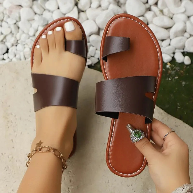 Women's round toe lightweight flat bottom slippers in beige colour with TPR sole and PU upper, size 36-43