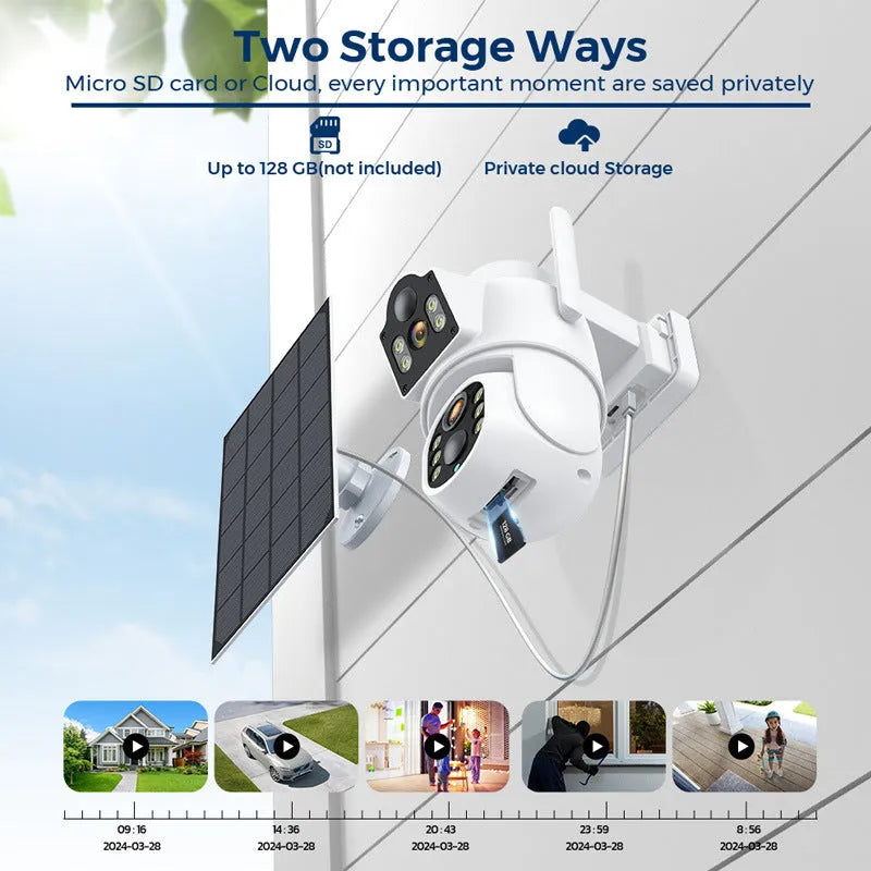 Outdoor solar wifi security camera with solar panel in black or white colour options