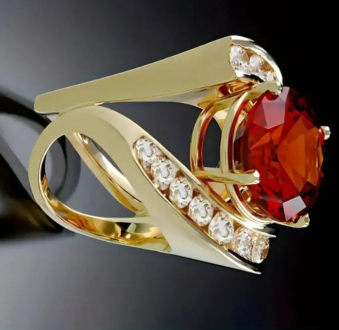 Gold plated emerald pearl ring alloy unisex geometric shape