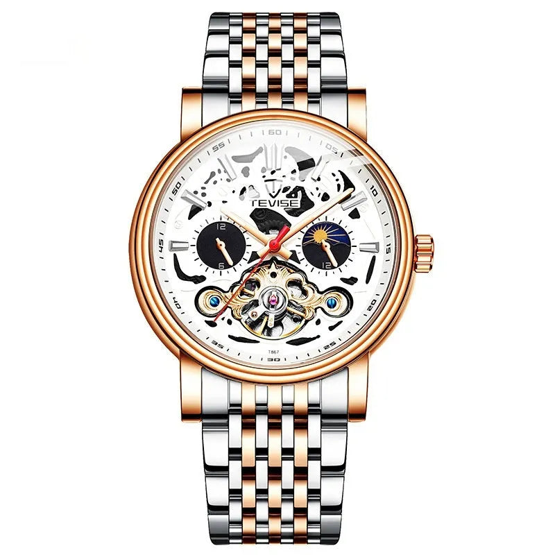 Fashion tourbillon waterproof luminous mechanical watch for men in rose black colour