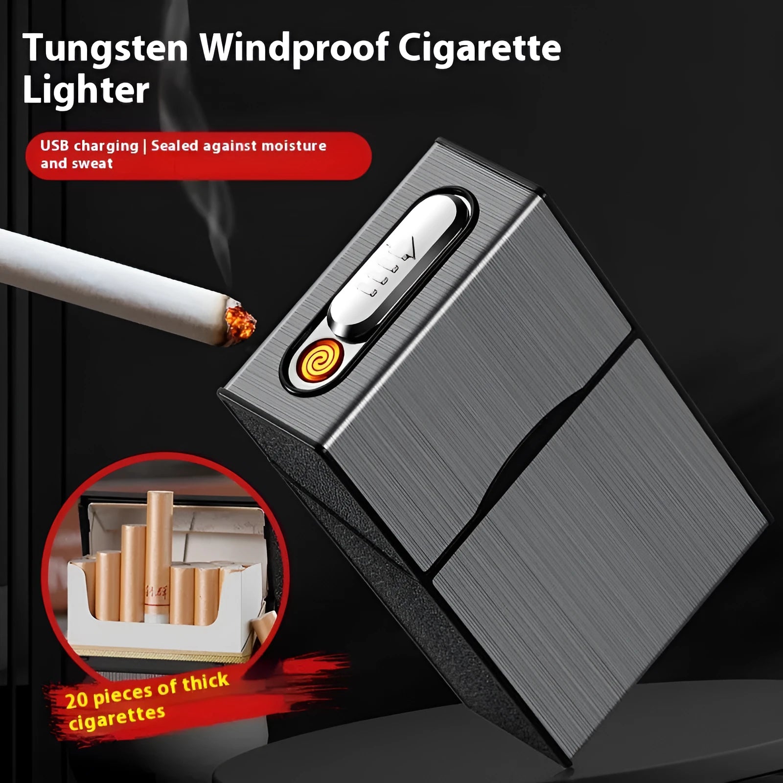 USB charging windproof cigarette lighter with metal body in gold brushed finish