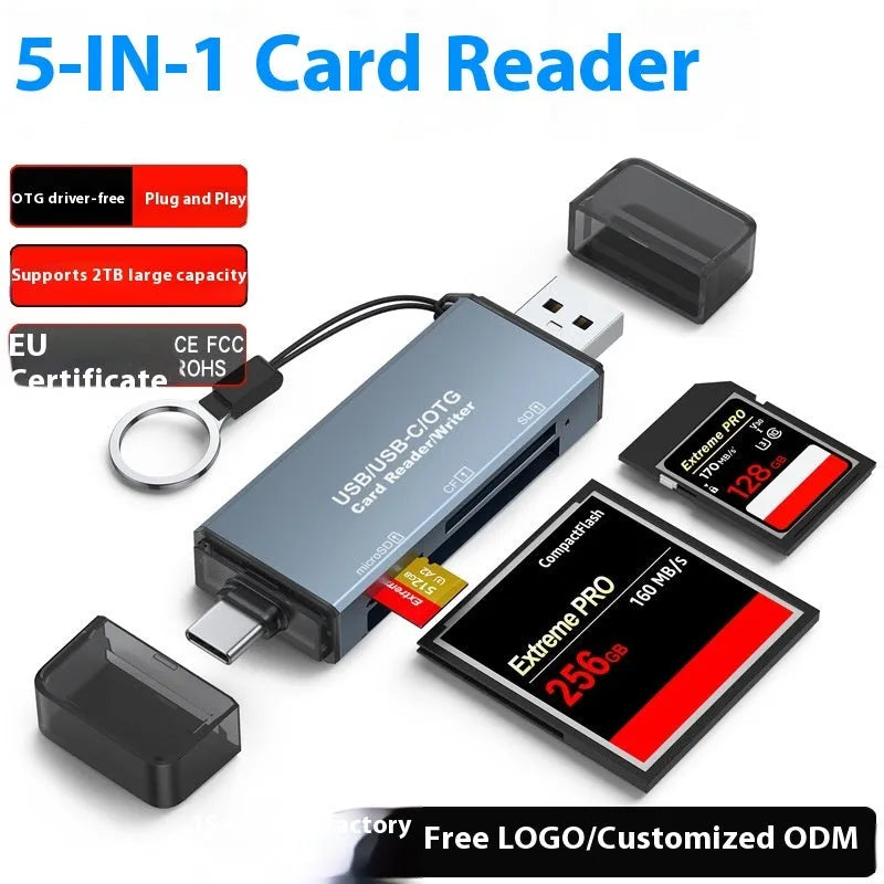 CF SD TF three-in-one USB card reader with aluminium alloy housing