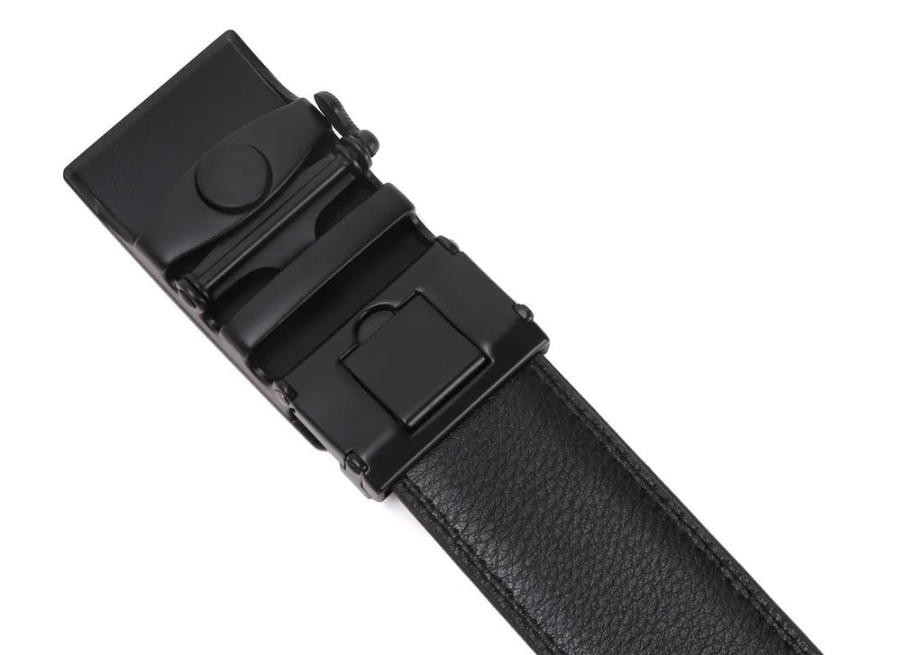 Automatic buckle belt for men, artificial leather, alloy rectangular buckle, 125cm, black colour