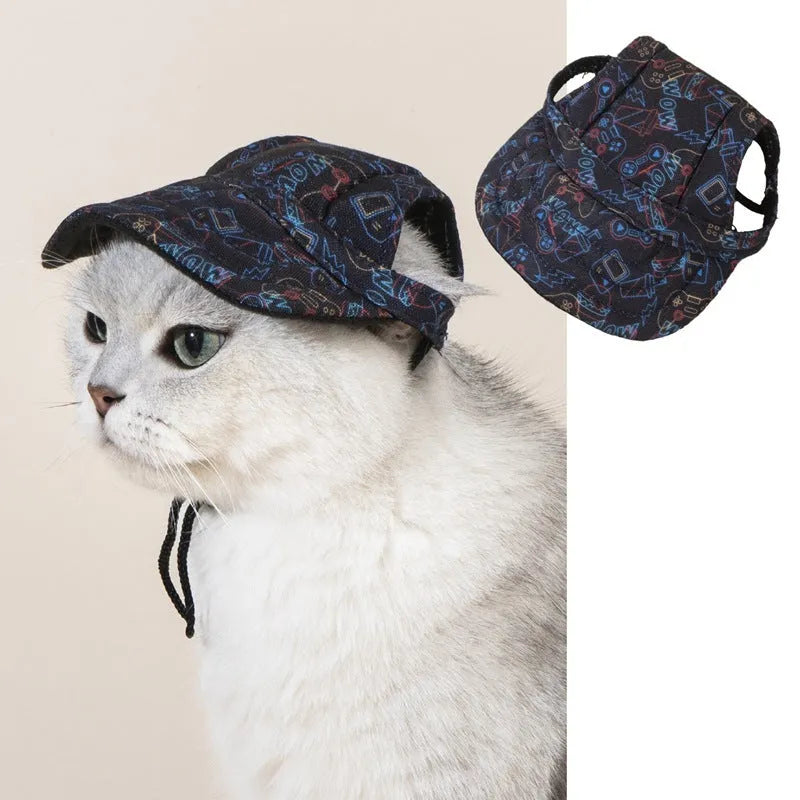 Plaid canvas pet baseball cap for dogs and cats with brim for sun protection