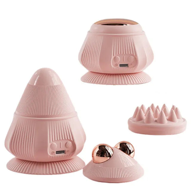 Rechargeable pink silicone multi-head neck massager in gift box with hot compress function