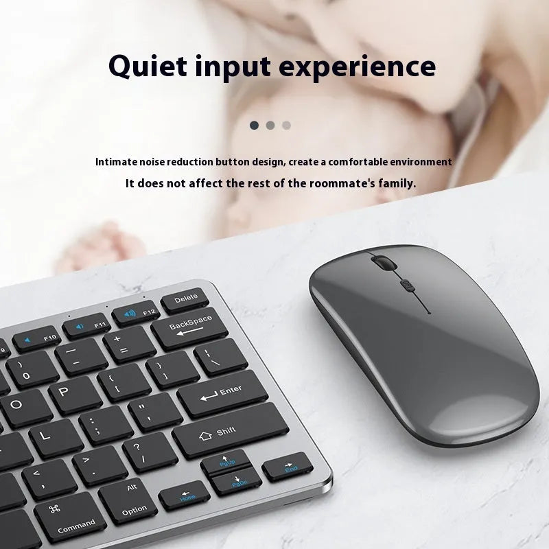Black ultra-thin wireless keyboard and mouse set with rechargeable feature and keyboard cover