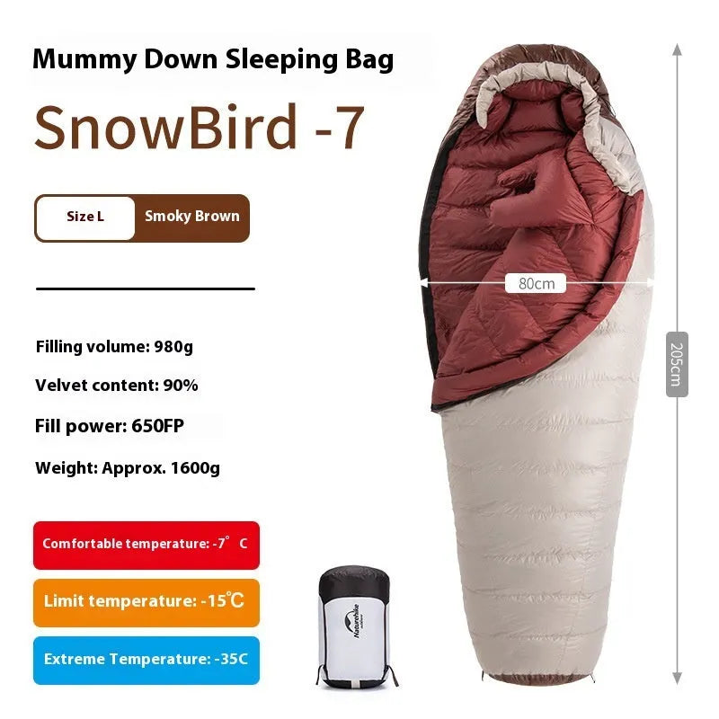 Goose down mummy sleeping bag for adults with storage bag