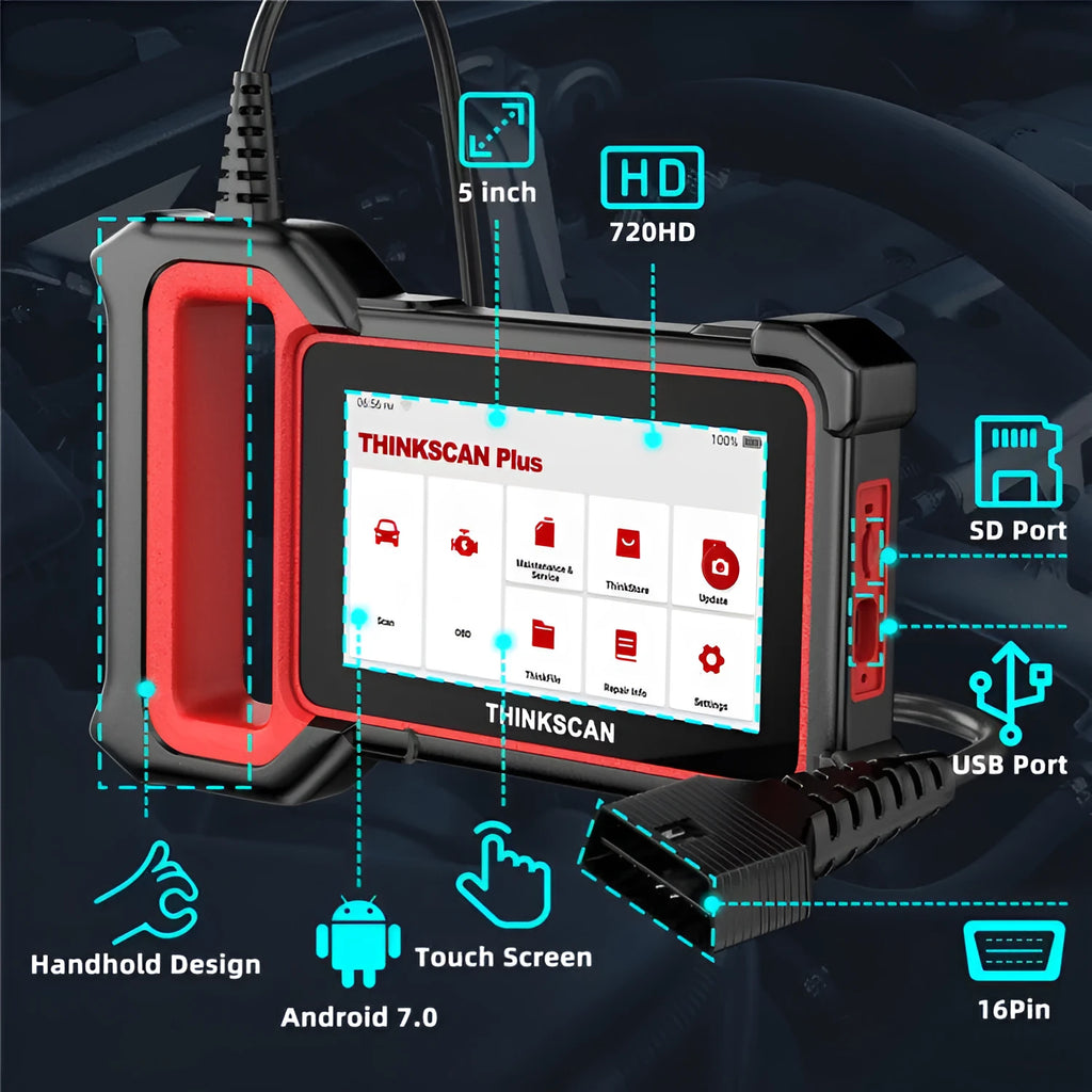 Thinkcar Thinkscan Plus S2 car diagnostic scanner for ECM, ABS, SRS system detection, compact 28x25x5mm