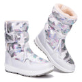 Fleece-lined children's winter snow boots with slip-resistant rubber sole in charcoal black colour