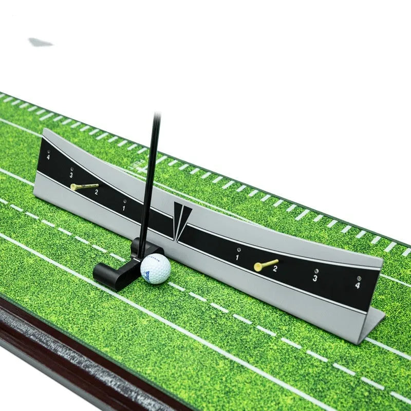 Adjustable golf putter trajectory balance simulator made from white PVC with a push rod balancer.