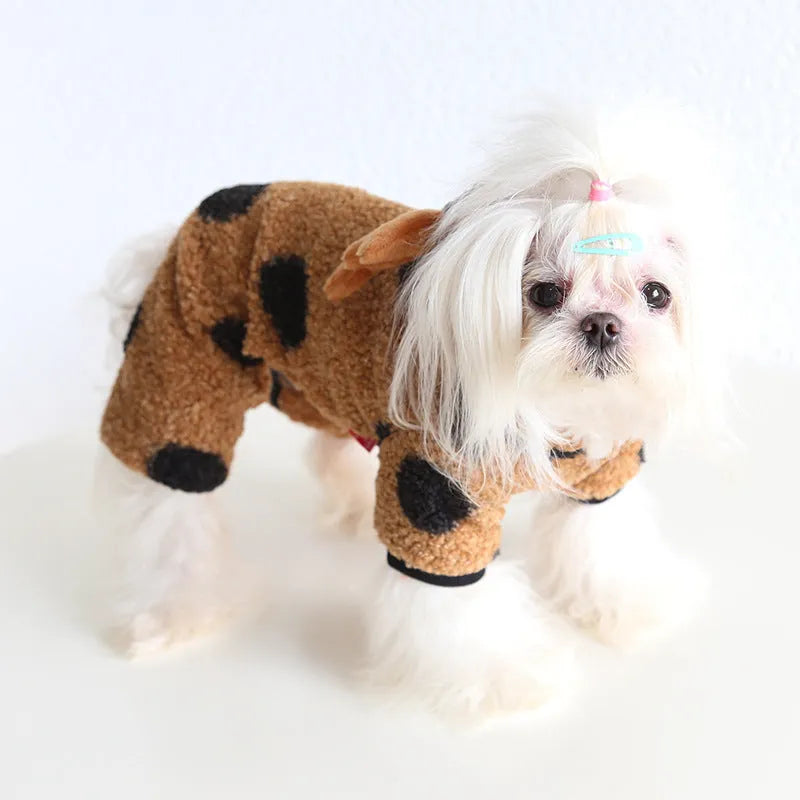 Polka dot elk couple design pet clothing for dogs and cats in skirt and four-legged styles