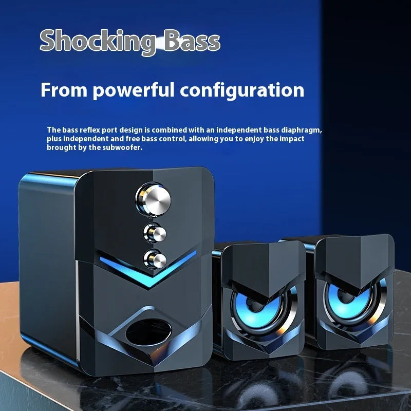 USB powered 2.1 channel plastic desktop speaker in black with knob control