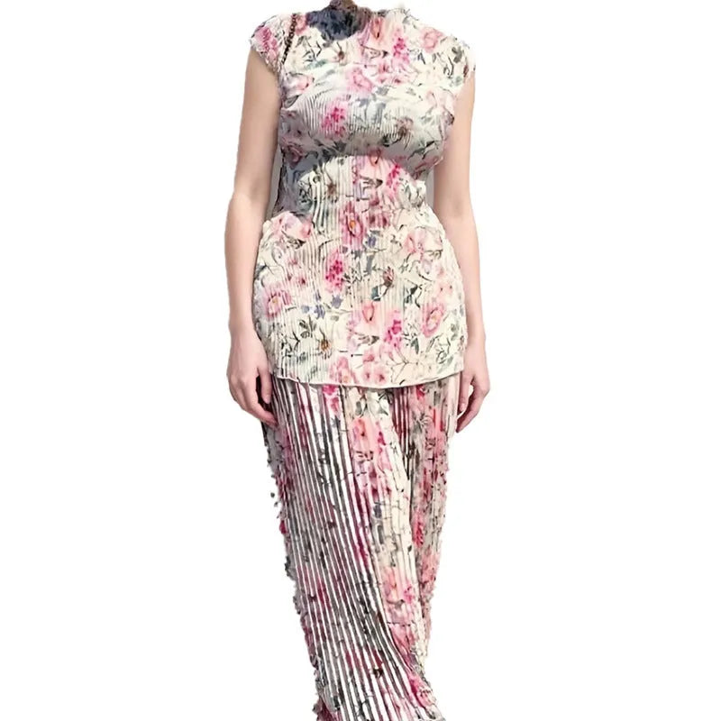 Long sleeve printed chiffon dress and top set in pictured colour on a hanger.