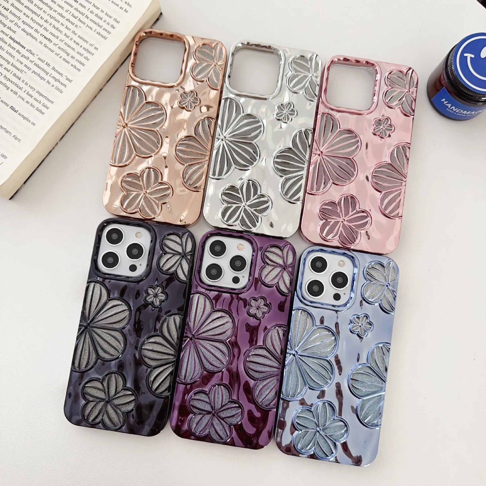 Gold electroplating pleated flower soft shell phone case for iPhone with drop protection