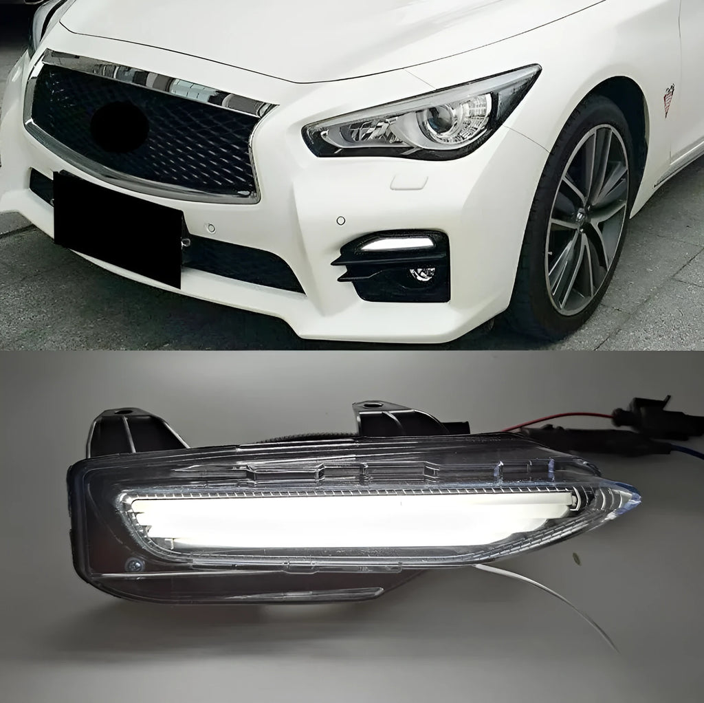 Infiniti Q50 Q70 front bumper LED daytime running lamp and turn signal unit in ABS housing