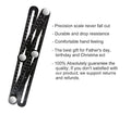 Aluminium alloy four-sided ruler template tool with sliding arms and tightening screws on a tiled work surface