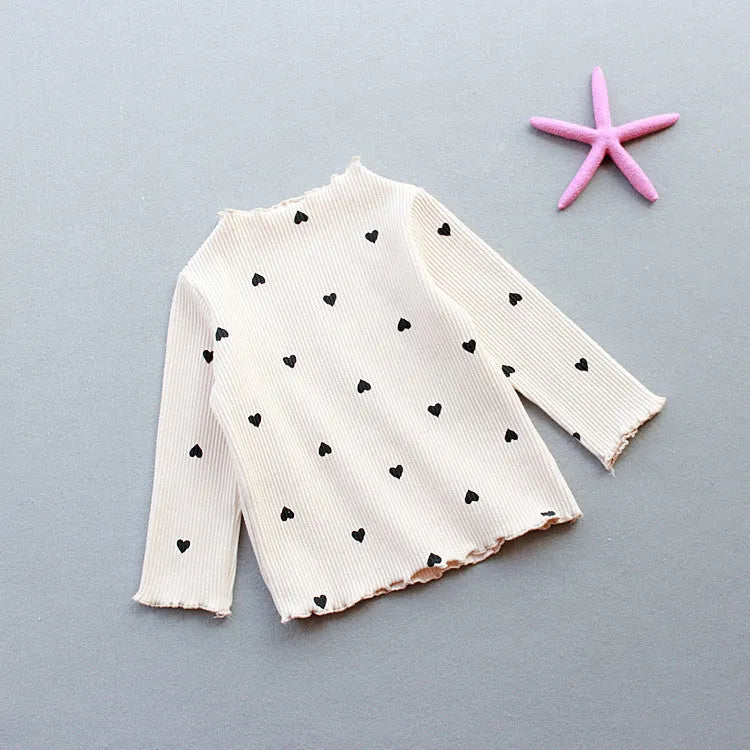 Children's long-sleeved cotton bottoming shirt in beige, available in sizes 90-130cm