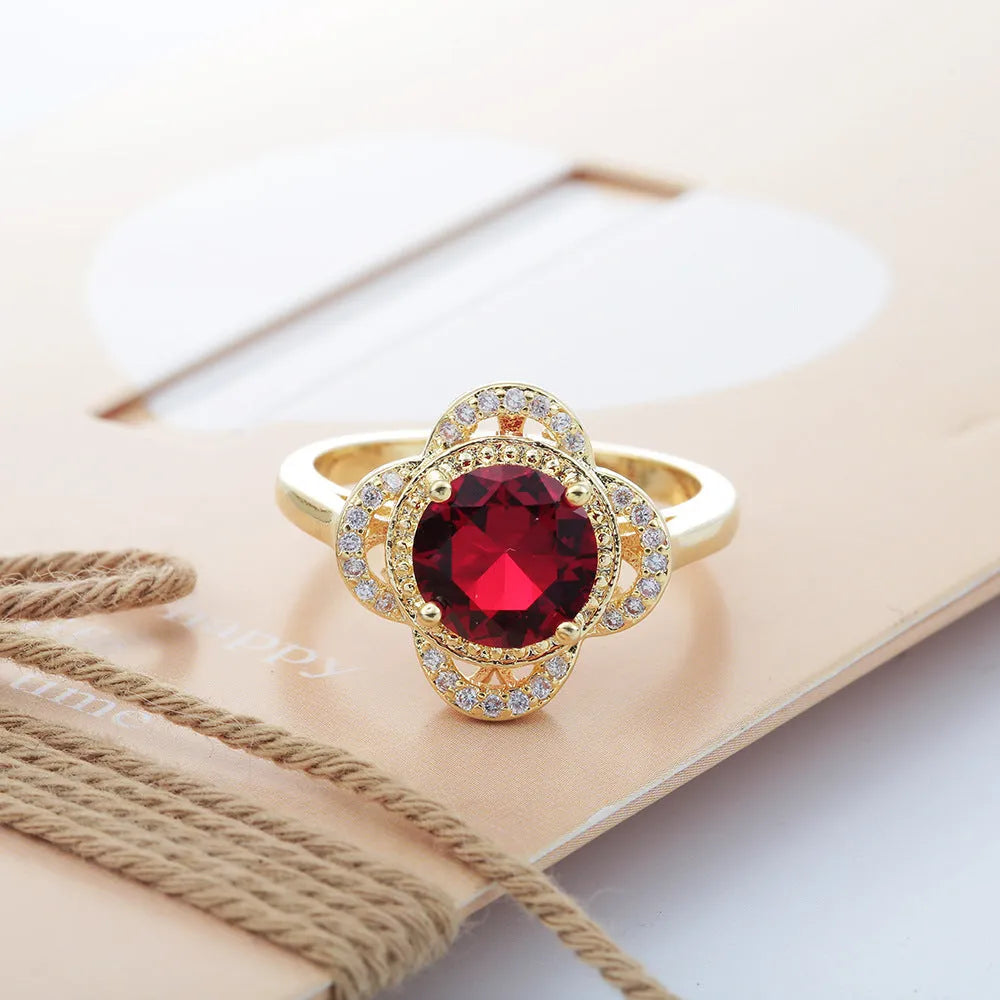 Copper ring with a fruit-shaped inlaid zircon stone for men and women.