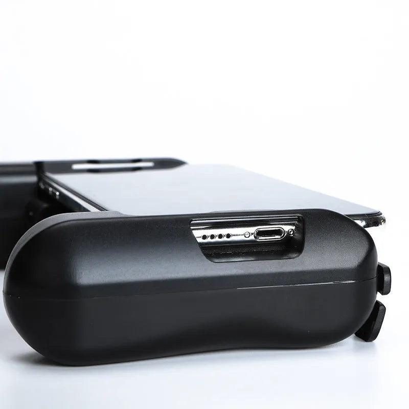 Black Bluetooth cooling game controller P2 for Apple iPhone mobile gaming.