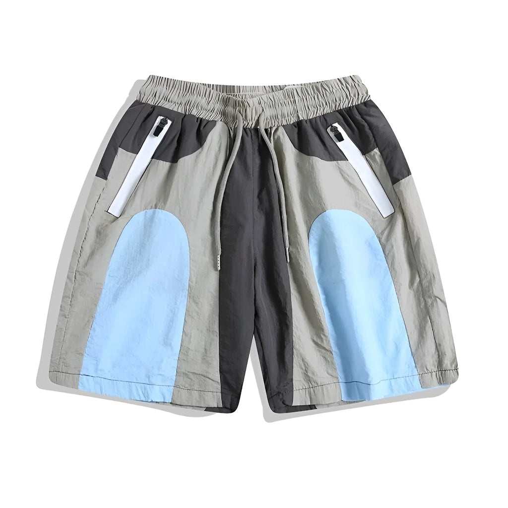 Blue loose-fit quick-drying outdoor shorts with straight-leg cut and micro-elastic waistband