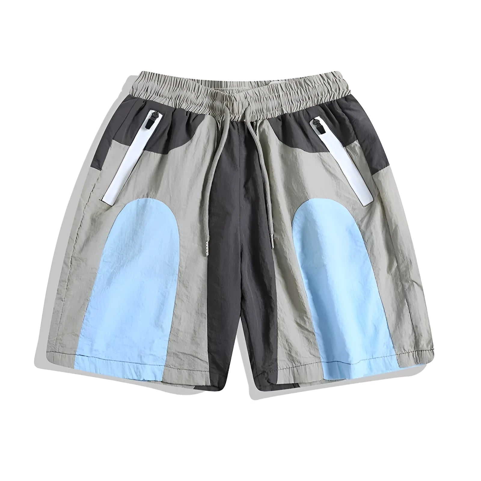 Blue loose-fit quick-drying outdoor shorts with straight-leg cut and micro-elastic waistband