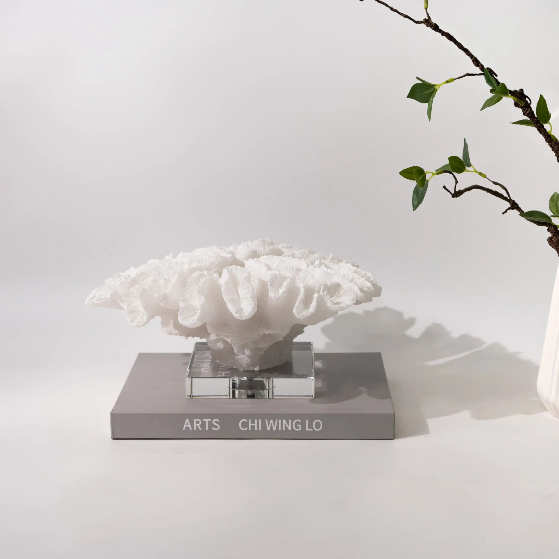 Resin coral ornament in coral colour A167 measuring 34x31x15cm on a desk