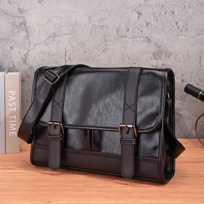Black Korean style men's backpack with anti-theft function and pu construction