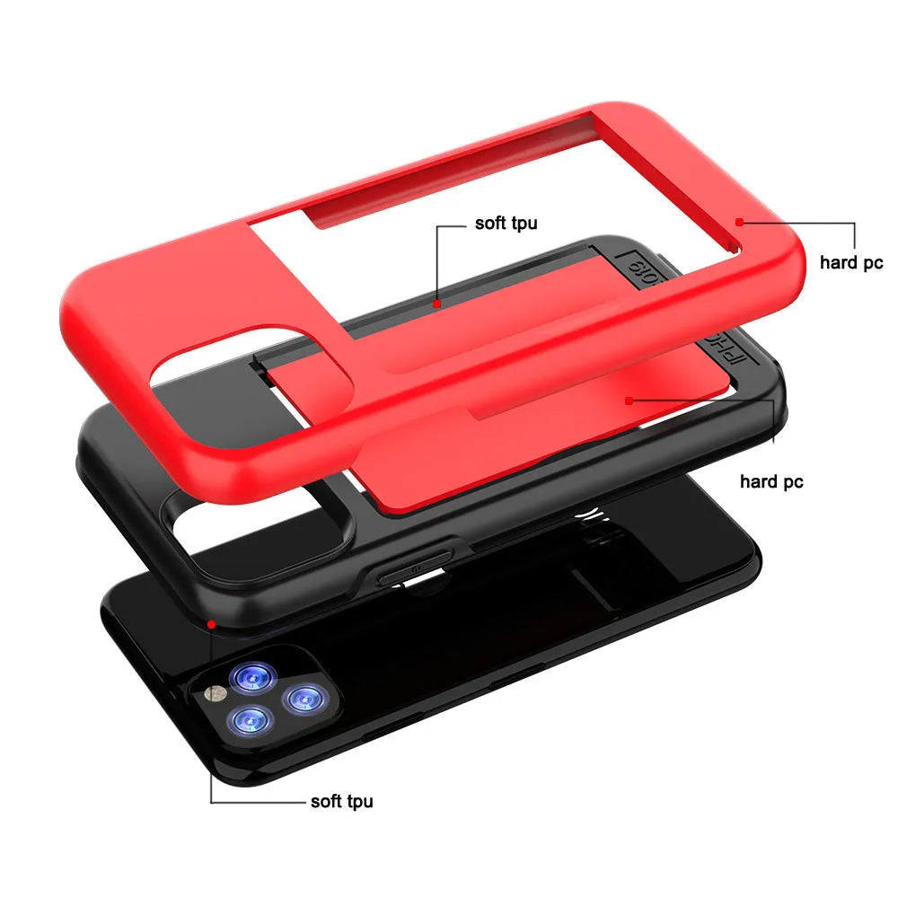 Solid colour protective mobile phone case for iPhone 11 series in black, red, pink, blue, dark blue, or purple