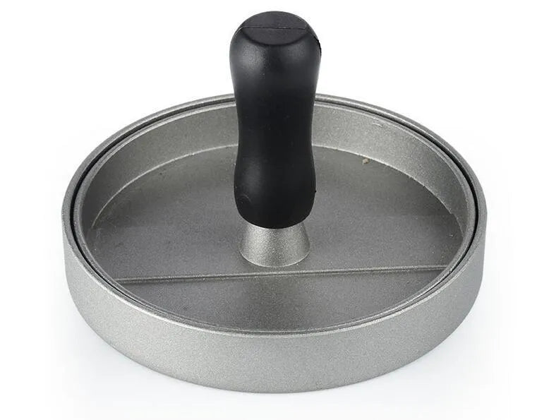 Aluminium die cast single burger press with handled press plate and base, 12x12x9 cm