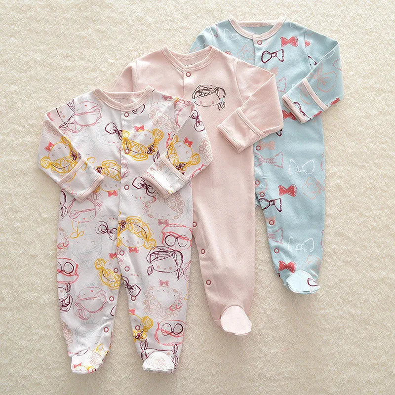 100% cotton baby crawling suit onesie with soft fabric, animal pattern, single breasted closure, trimmed threads, size 6M 59cm