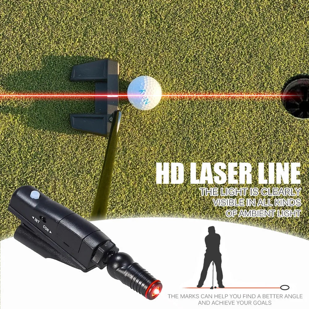 Black golf putter laser aiming sight accessory for putting alignment practice.