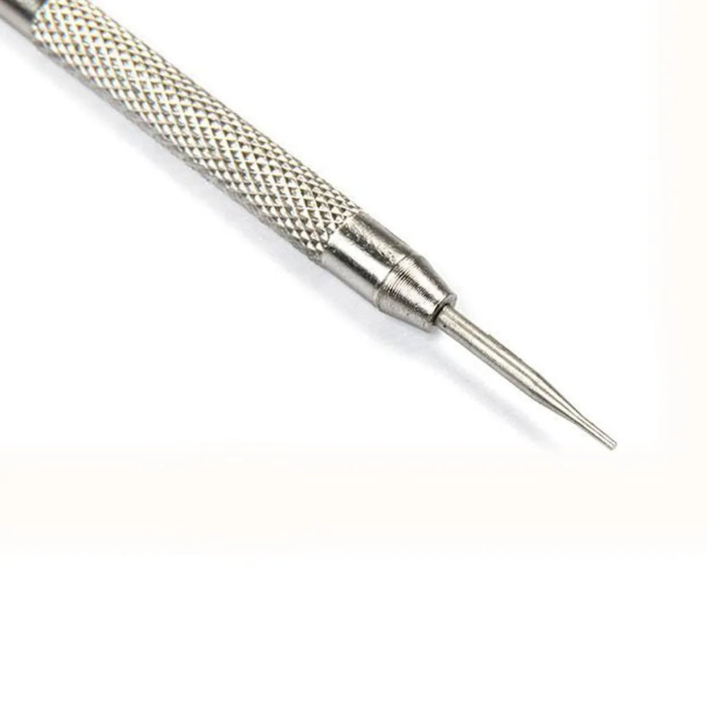 Stainless steel spring bar remover tool with dual tips, 8.5cm long, for watch band repair