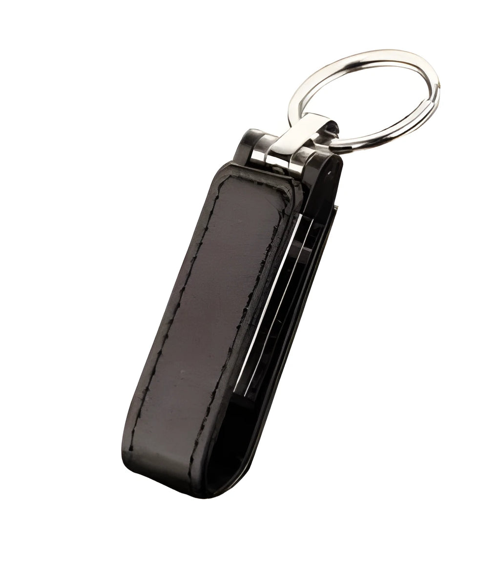 Leather USB flash drive with keychain loop in brown, USB 2.0 portable storage