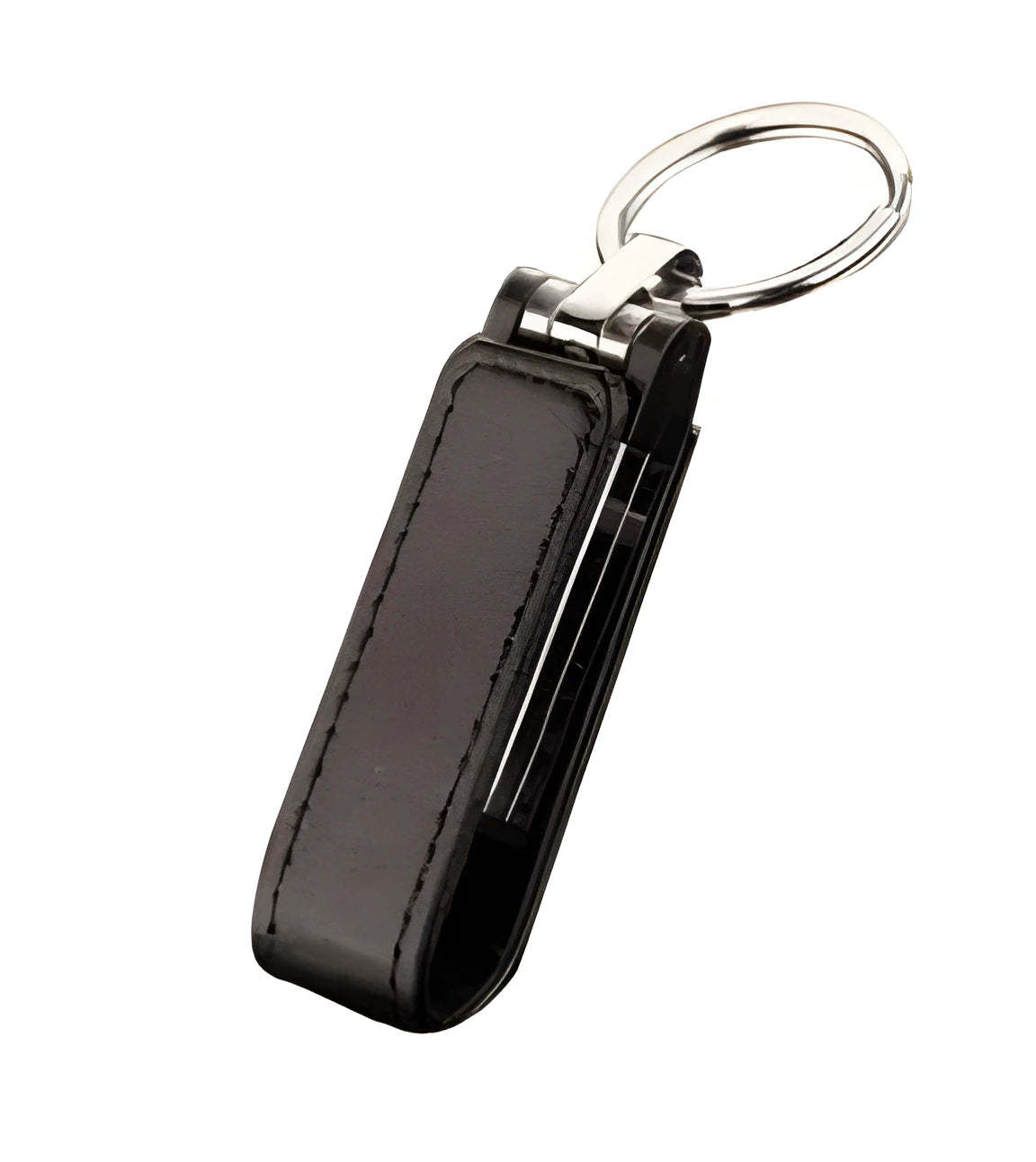 Leather USB flash drive with keychain loop in brown, USB 2.0 portable storage