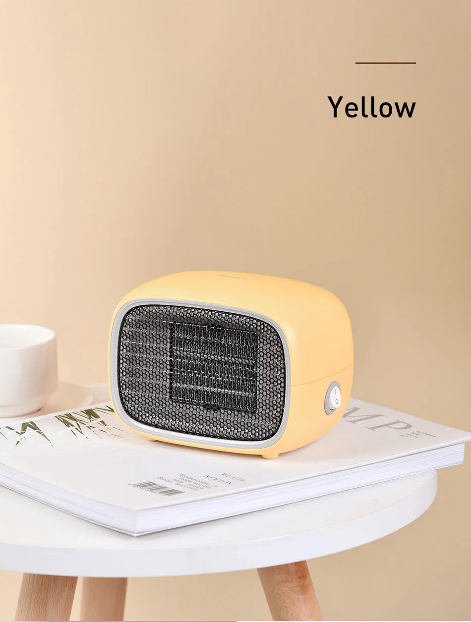 Green, white or yellow mini ceramic heater with compact design for small space heating