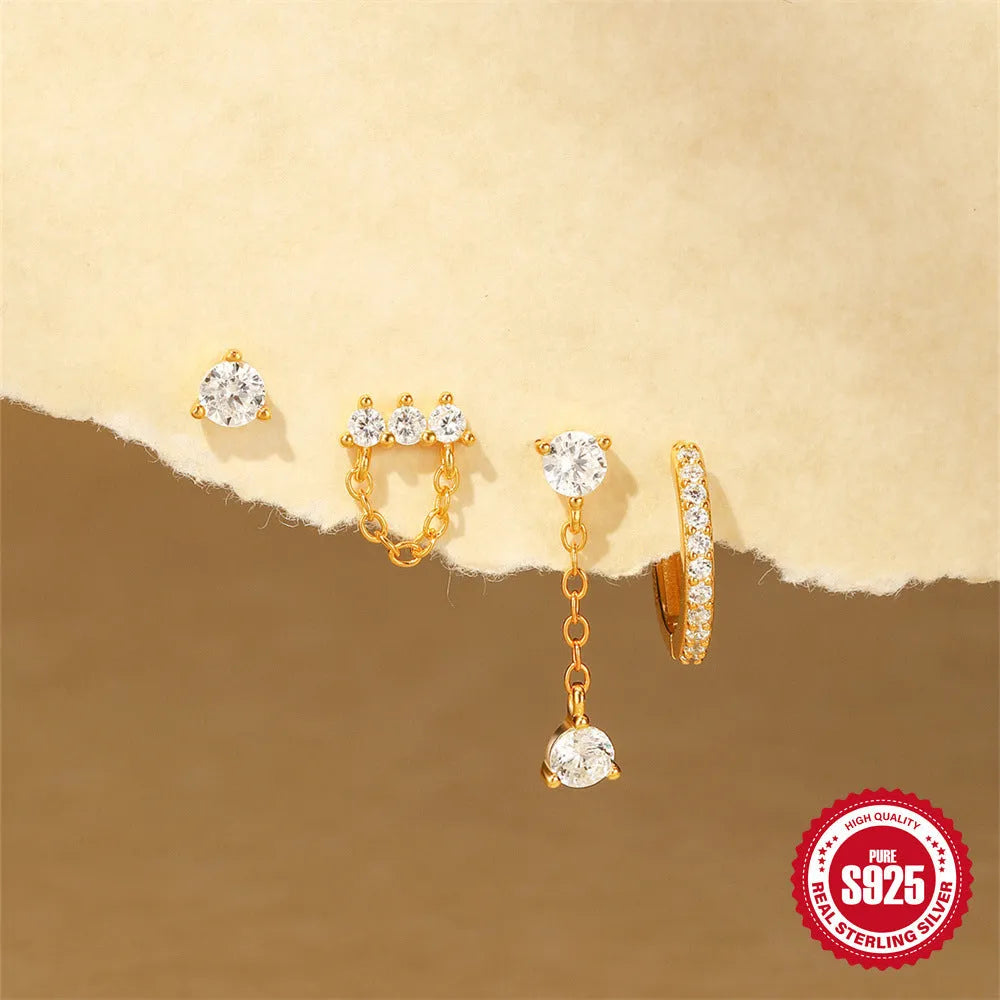 S925 sterling silver clover petal earrings with geometric design in gold tone colours
