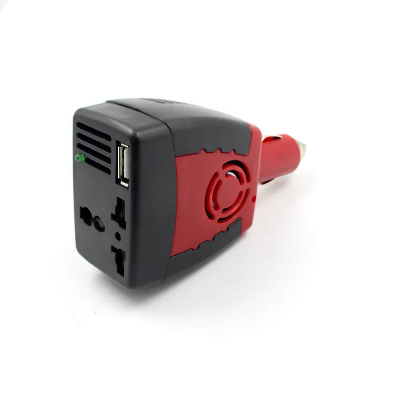 150W car power inverter 12V to 220V converter black and red plastic with USB output