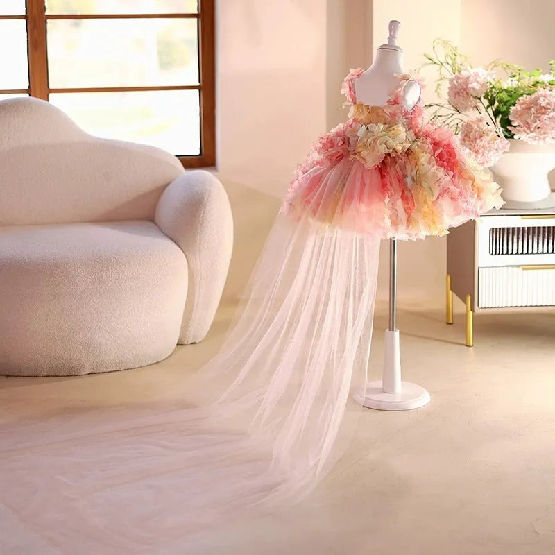 Pink girls' princess-style FARCENT dress with polyester outer and vinylon lining