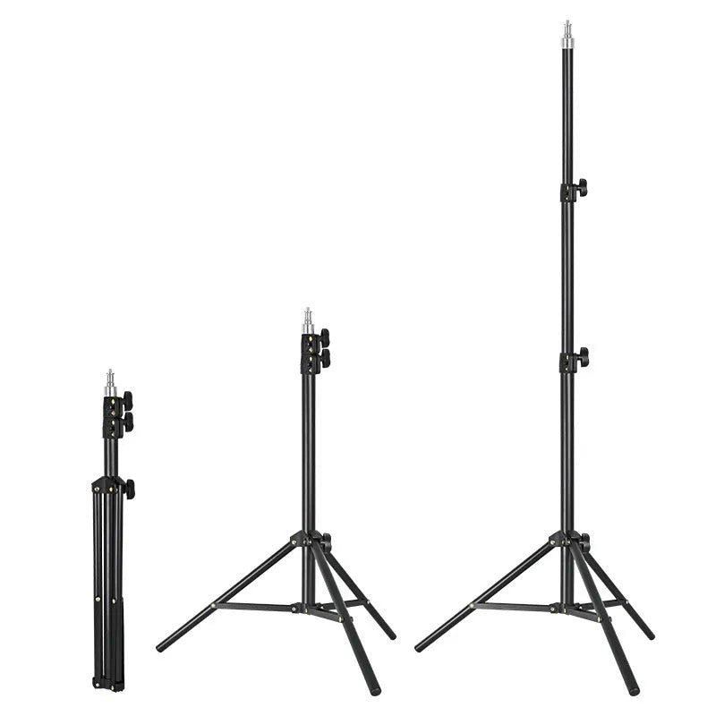 Adjustable mobile phone tripod light stand in frosted finish with height options from 1.6m to 2.1m