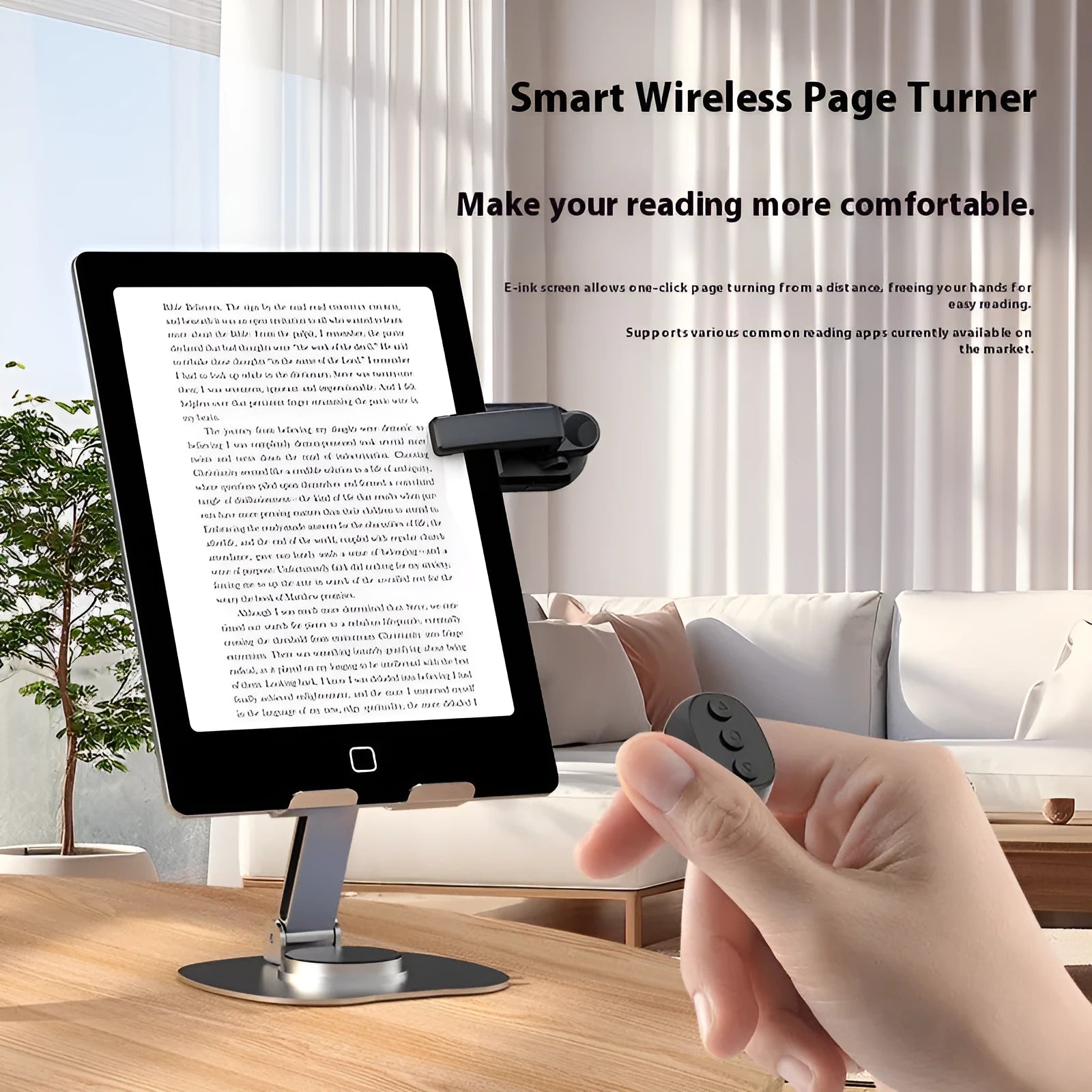 Wireless page turner remote with clicker in black, white, or pink ABS plastic housing
