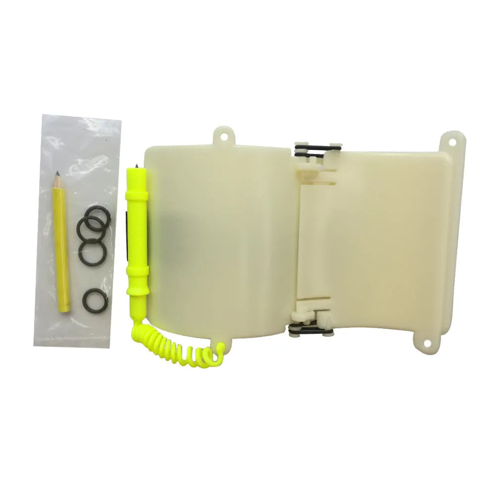 White luminous ABS underwater writing wristboard for diver communication with integrated pencil