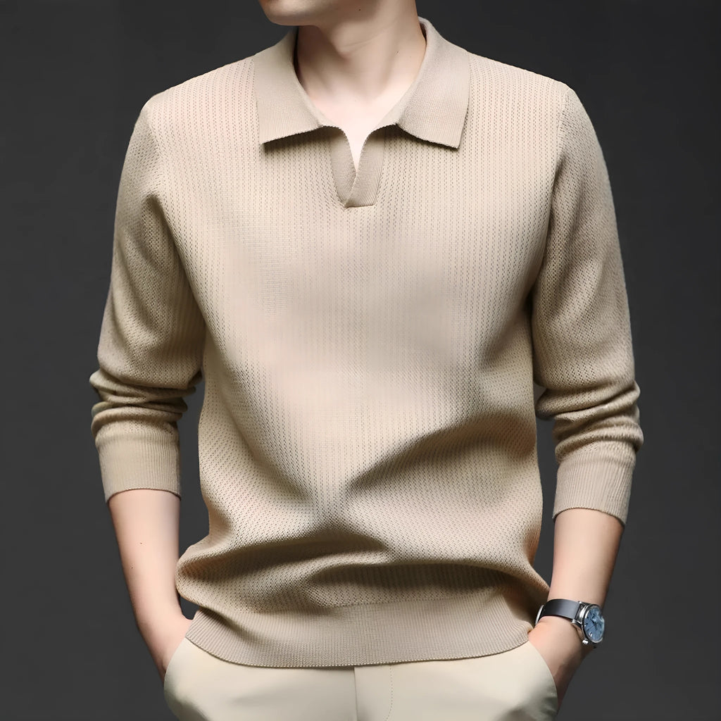 Men's loose fit long sleeve pullover sweater in green, shown flat.