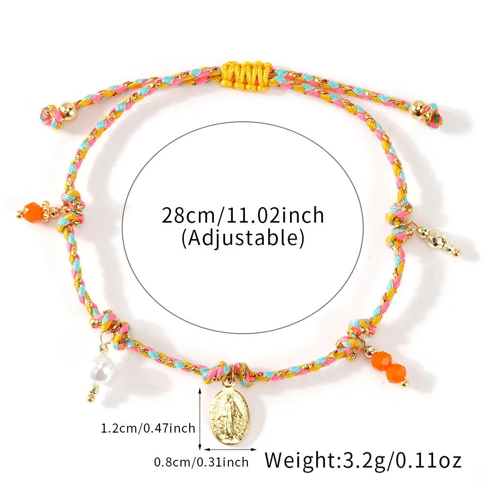 Colourful hand-woven braided rope bracelet with carrying tag in ethnic style for women