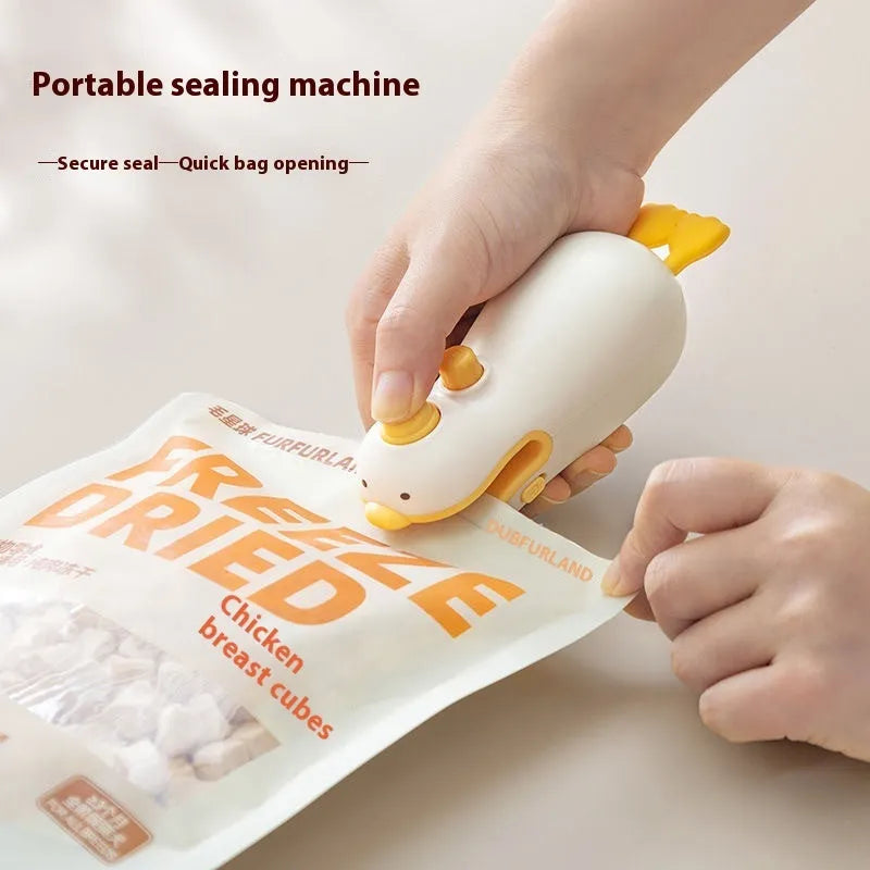 Small yellow duck rechargeable sealing machine with animal jacquard pattern and charging cable